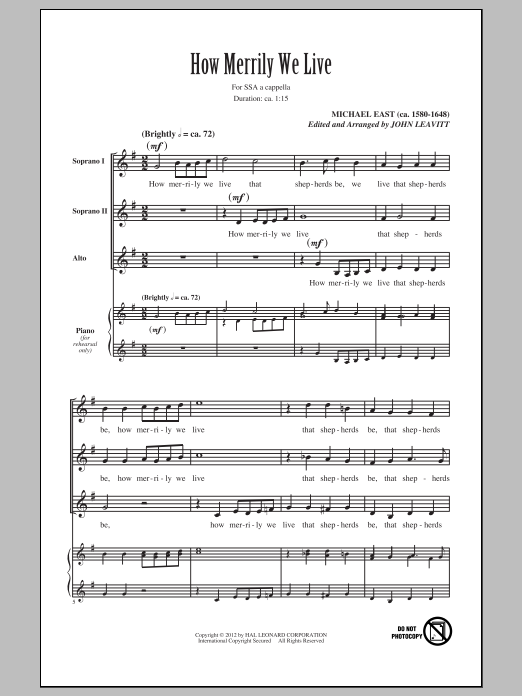 John Leavitt How Merrily We Live sheet music notes and chords arranged for SSA Choir
