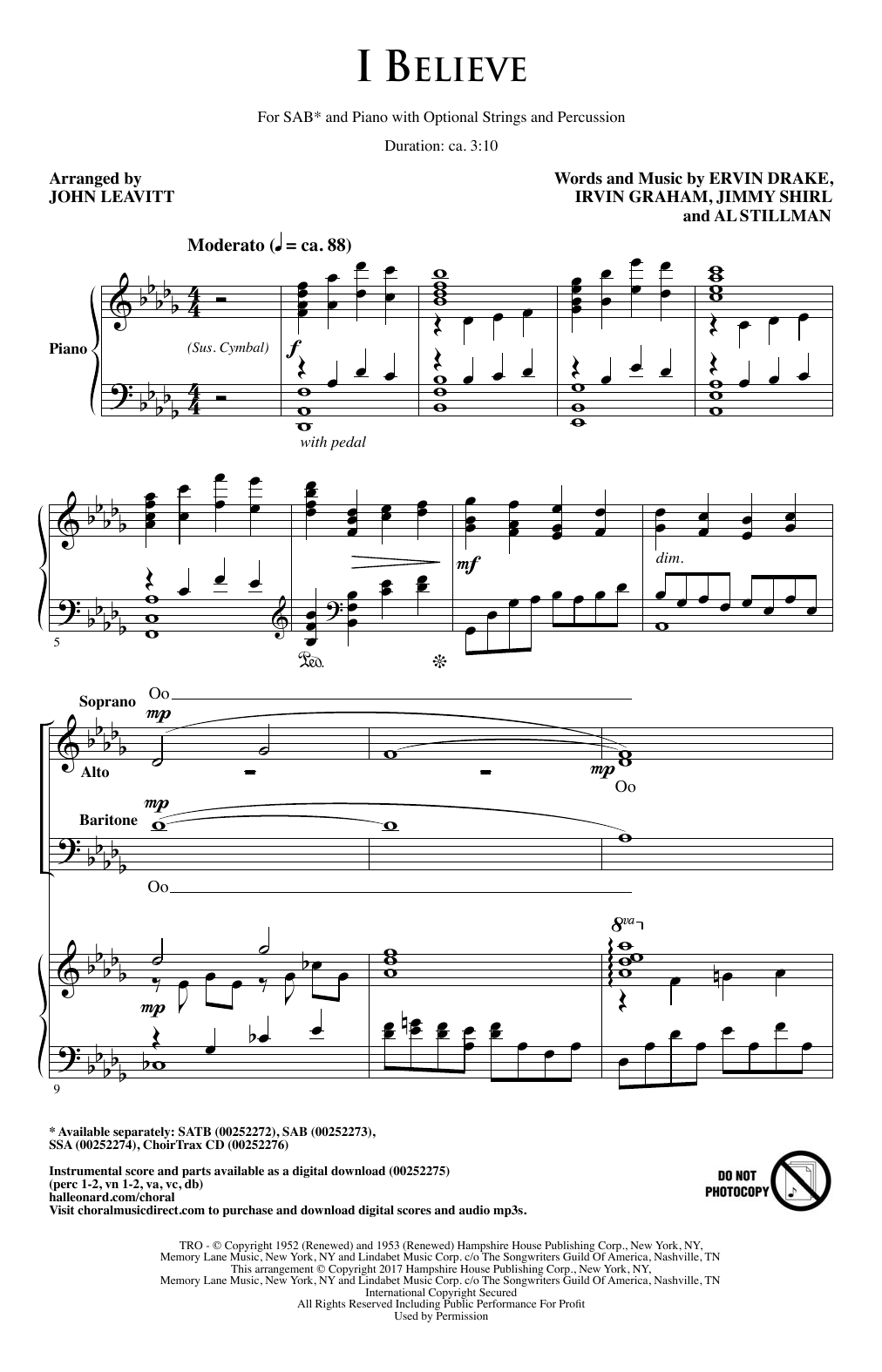 John Leavitt I Believe sheet music notes and chords. Download Printable PDF.
