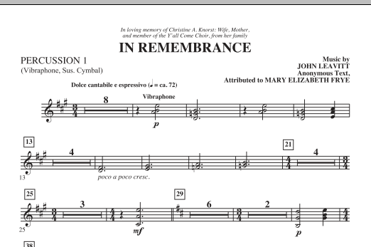 John Leavitt In Remembrance - Percussion 1 sheet music notes and chords. Download Printable PDF.