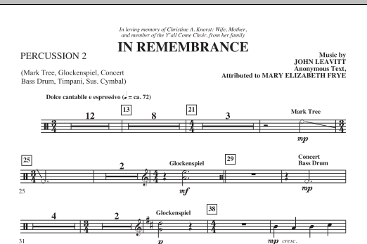 John Leavitt In Remembrance - Percussion 2 sheet music notes and chords. Download Printable PDF.