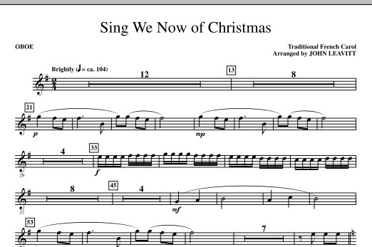 John Leavitt Sing We Now Of Christmas - Oboe sheet music notes and chords. Download Printable PDF.