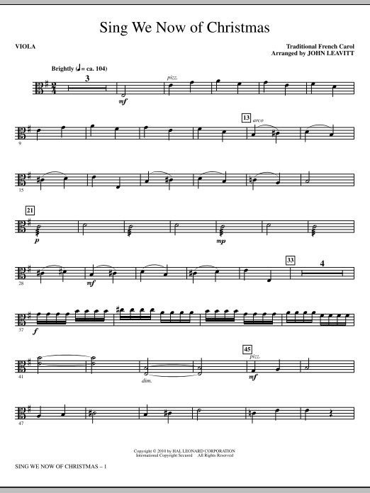 John Leavitt Sing We Now Of Christmas - Viola sheet music notes and chords. Download Printable PDF.