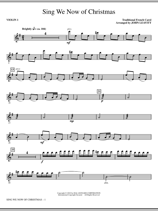 John Leavitt Sing We Now Of Christmas - Violin 1 sheet music notes and chords. Download Printable PDF.