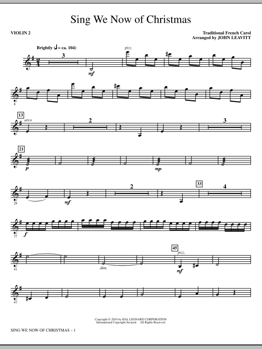 John Leavitt Sing We Now Of Christmas - Violin 2 sheet music notes and chords. Download Printable PDF.