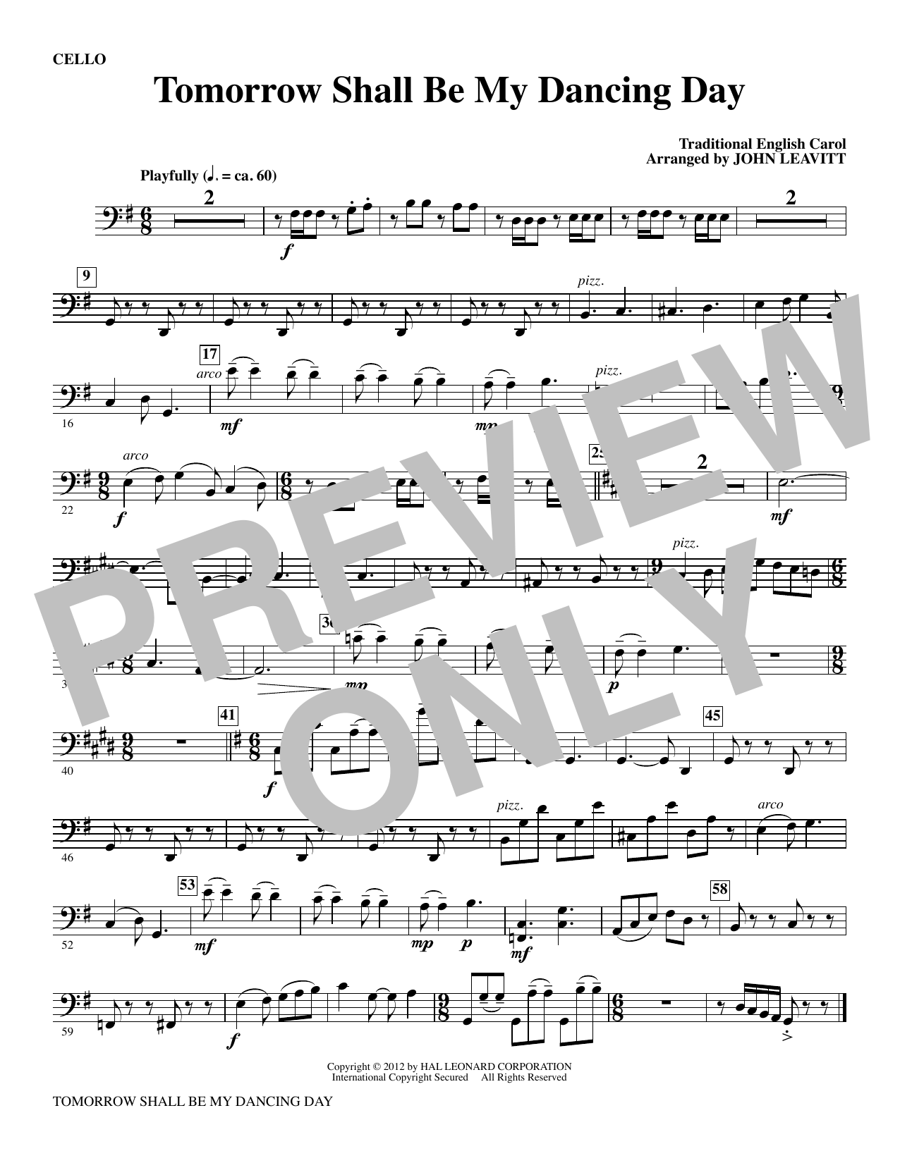 John Leavitt Tomorrow Shall Be My Dancing Day - Cello sheet music notes and chords arranged for Orchestra