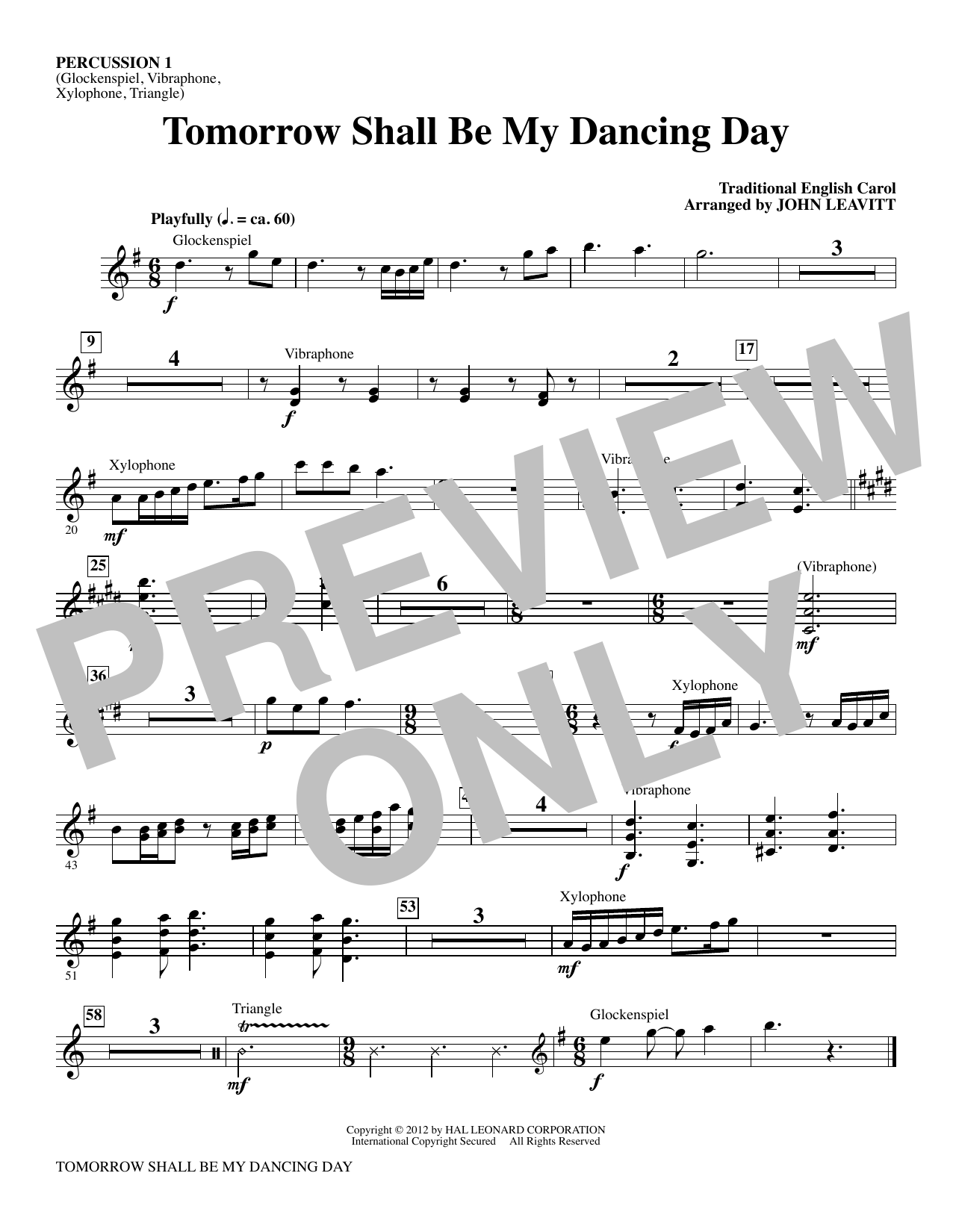 John Leavitt Tomorrow Shall Be My Dancing Day - Percussion 1 sheet music notes and chords arranged for Orchestra