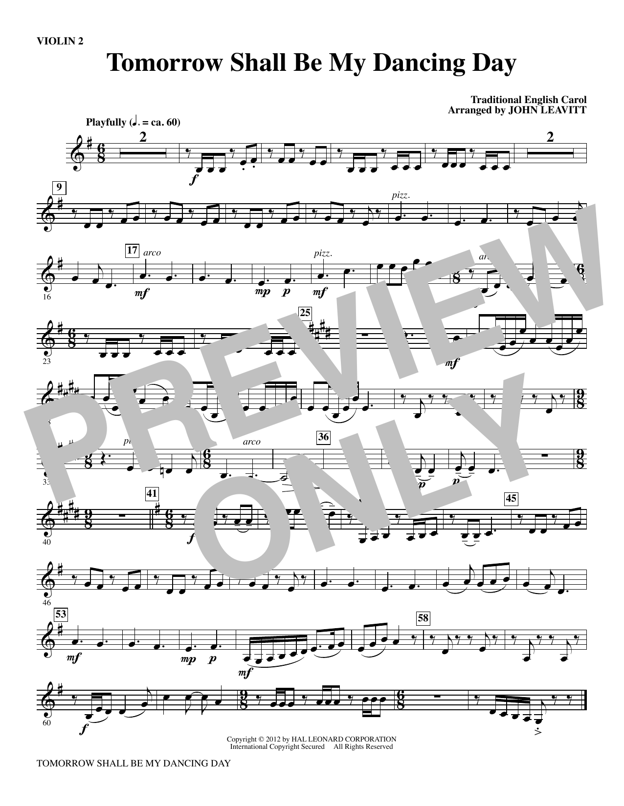 John Leavitt Tomorrow Shall Be My Dancing Day - Violin 2 sheet music notes and chords arranged for Orchestra