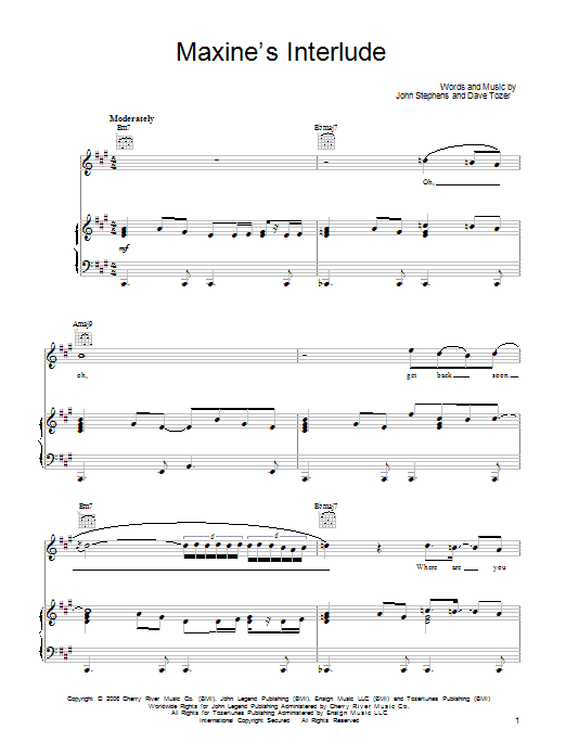 John Legend Maxine's Interlude sheet music notes and chords arranged for Piano, Vocal & Guitar Chords (Right-Hand Melody)
