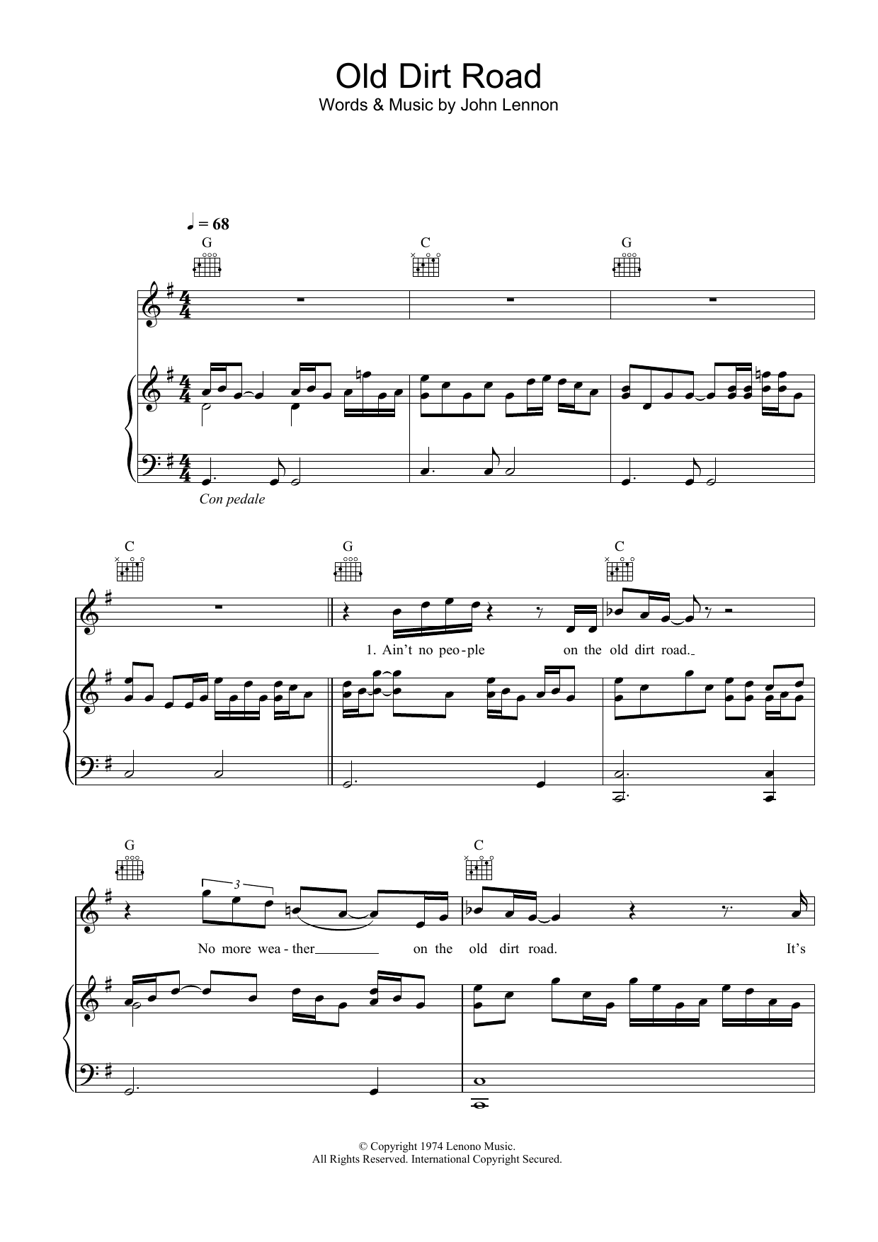 John Lennon Old Dirt Road sheet music notes and chords. Download Printable PDF.