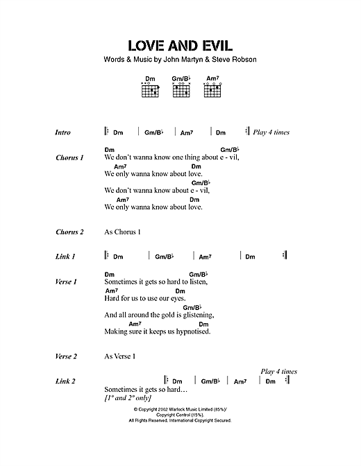 John Martyn Love And Evil sheet music notes and chords arranged for Guitar Chords/Lyrics