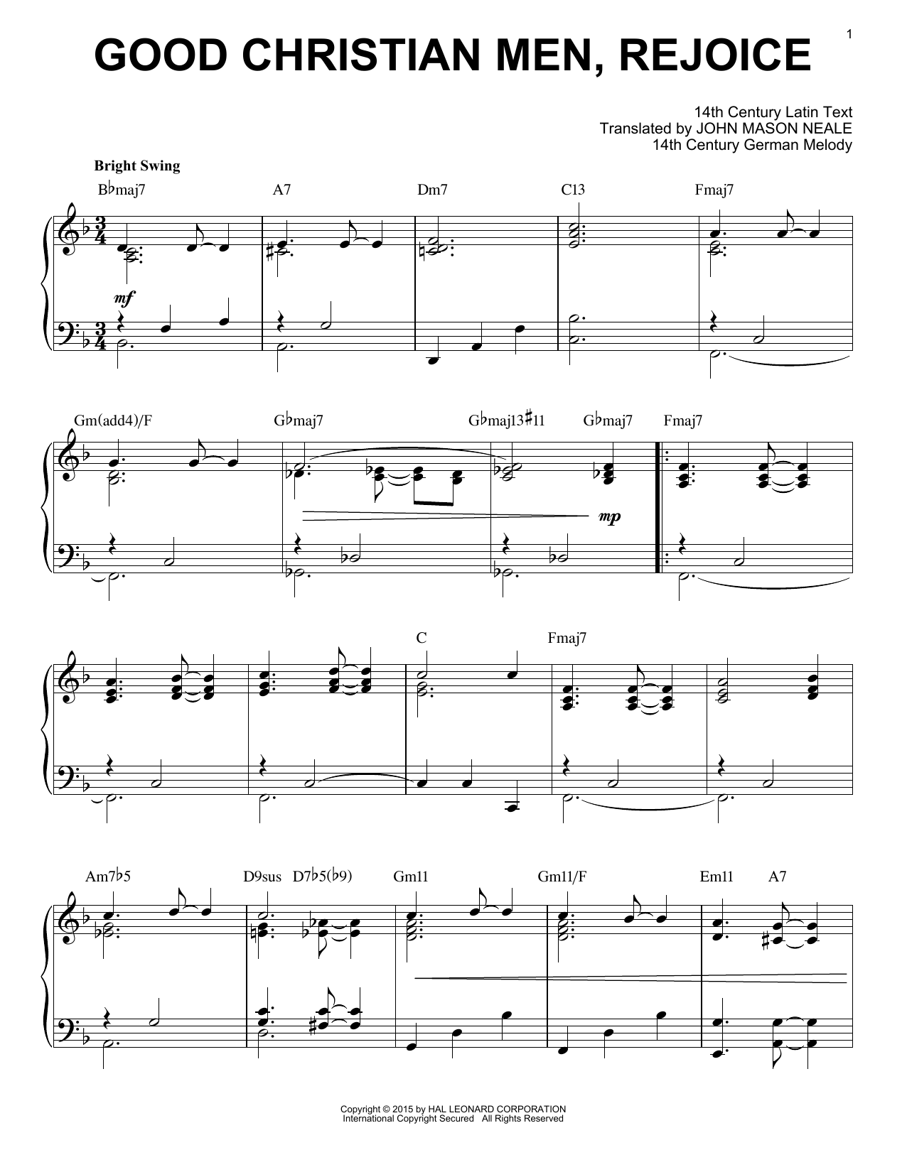 John Mason Neale Good Christian Men, Rejoice [Jazz version] (arr. Brent Edstrom) sheet music notes and chords arranged for Piano Solo