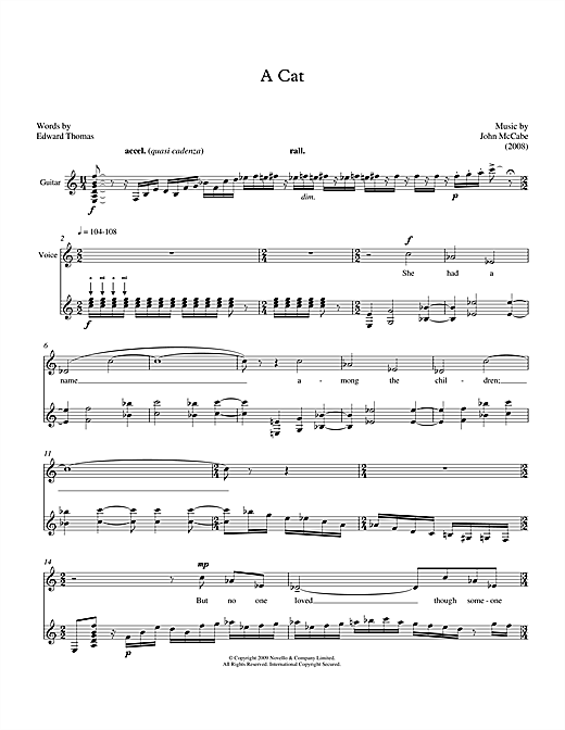 John McCabe A Cat (for mezzo-soprano & guitar) sheet music notes and chords arranged for Piano & Vocal