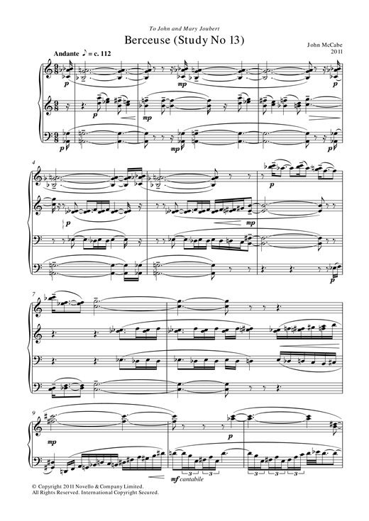 John McCabe Berceuse (Study No. 13) sheet music notes and chords arranged for Piano Solo