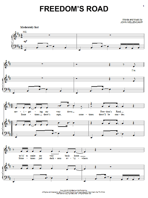 John Mellencamp Freedom's Road sheet music notes and chords arranged for Piano, Vocal & Guitar Chords (Right-Hand Melody)