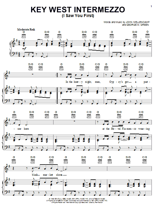 John Mellencamp Key West Intermezzo (I Saw You First) sheet music notes and chords. Download Printable PDF.