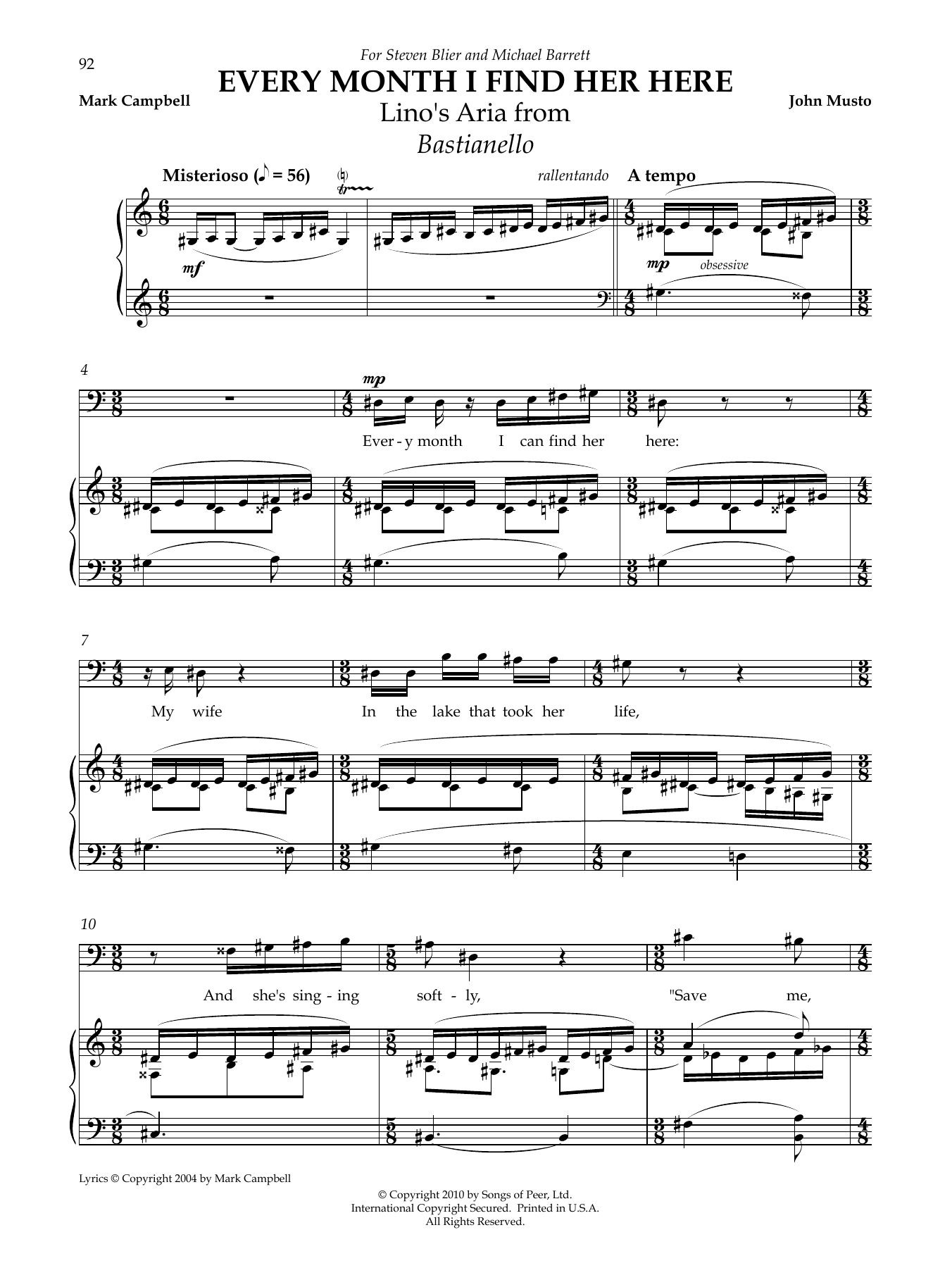 John Musto Every Month I Find Her Here sheet music notes and chords arranged for Piano & Vocal