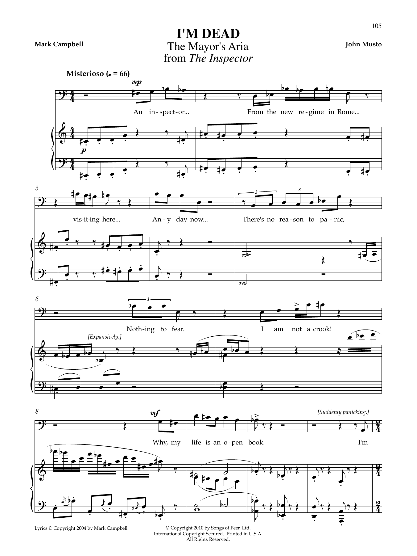 John Musto I'm Dead sheet music notes and chords arranged for Piano & Vocal