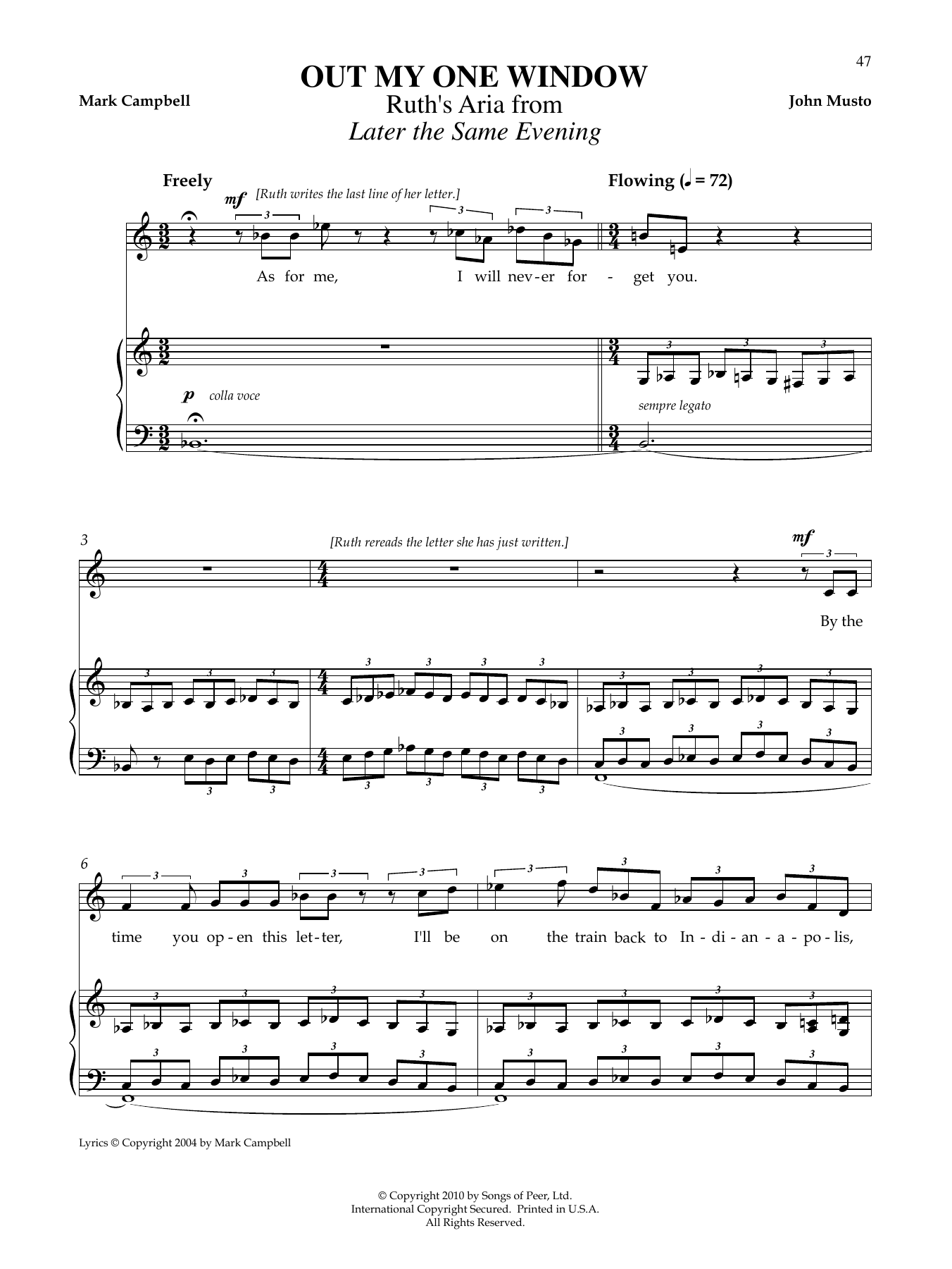 John Musto Out My One Window sheet music notes and chords arranged for Piano & Vocal