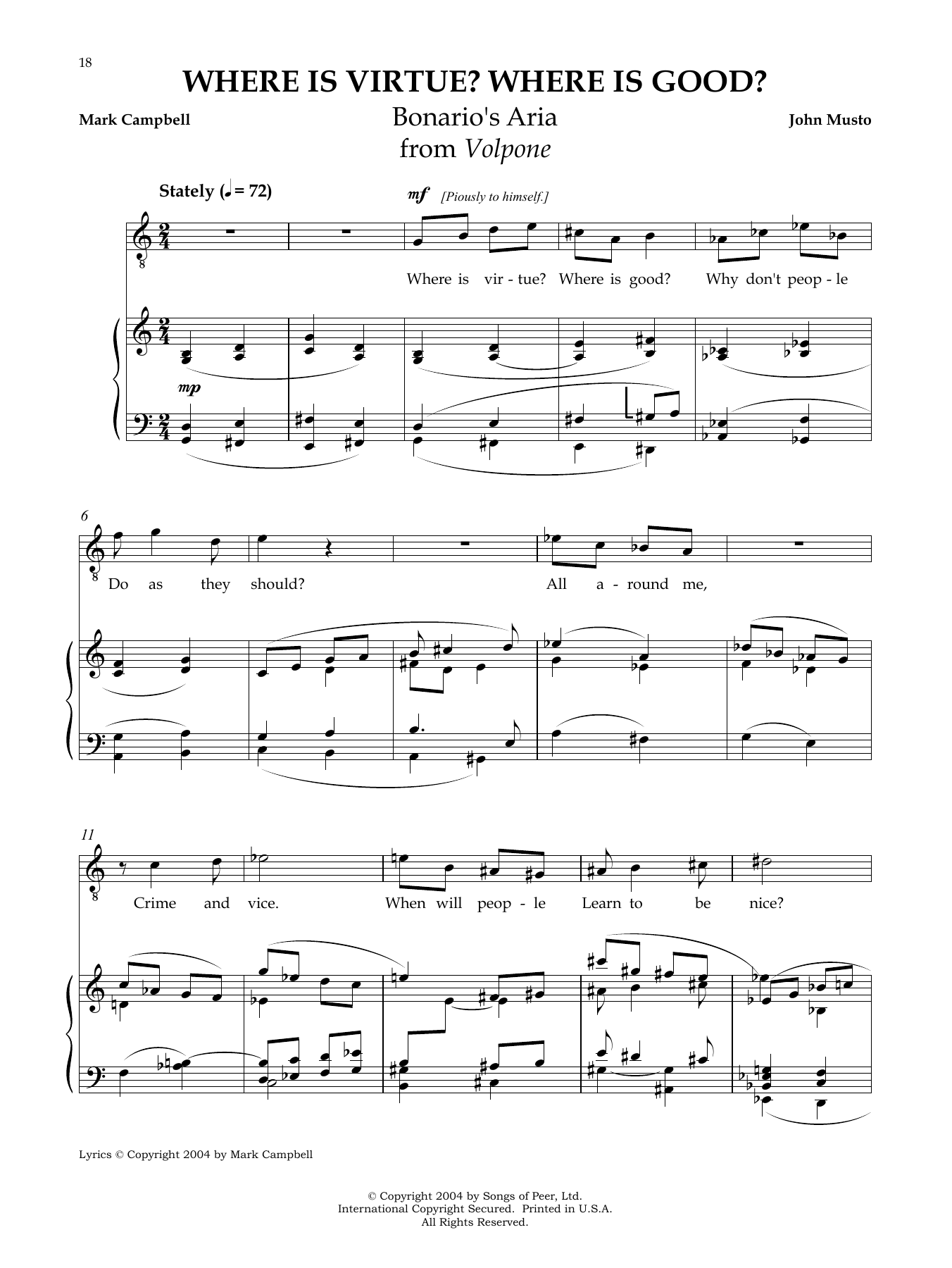 John Musto Where Is Virtue? Where Is Good? sheet music notes and chords arranged for Piano & Vocal