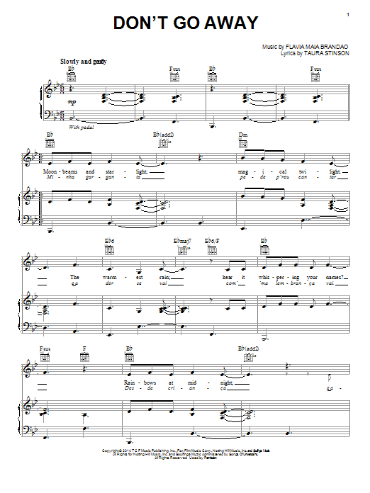 John Powell Don't Go Away (from Rio 2) sheet music notes and chords arranged for Piano, Vocal & Guitar Chords (Right-Hand Melody)