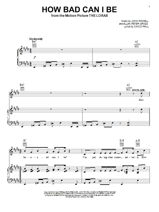 John Powell How Bad Can I Be sheet music notes and chords arranged for Piano, Vocal & Guitar Chords (Right-Hand Melody)