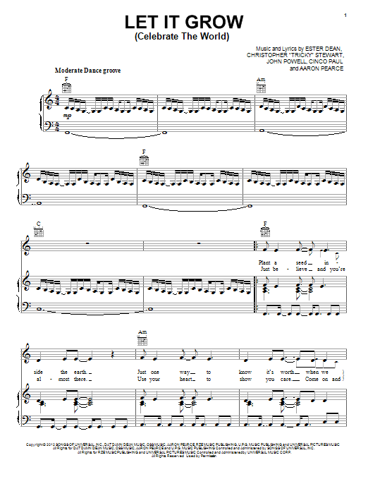 John Powell Let It Grow (Celebrate The World) sheet music notes and chords arranged for Piano, Vocal & Guitar Chords (Right-Hand Melody)