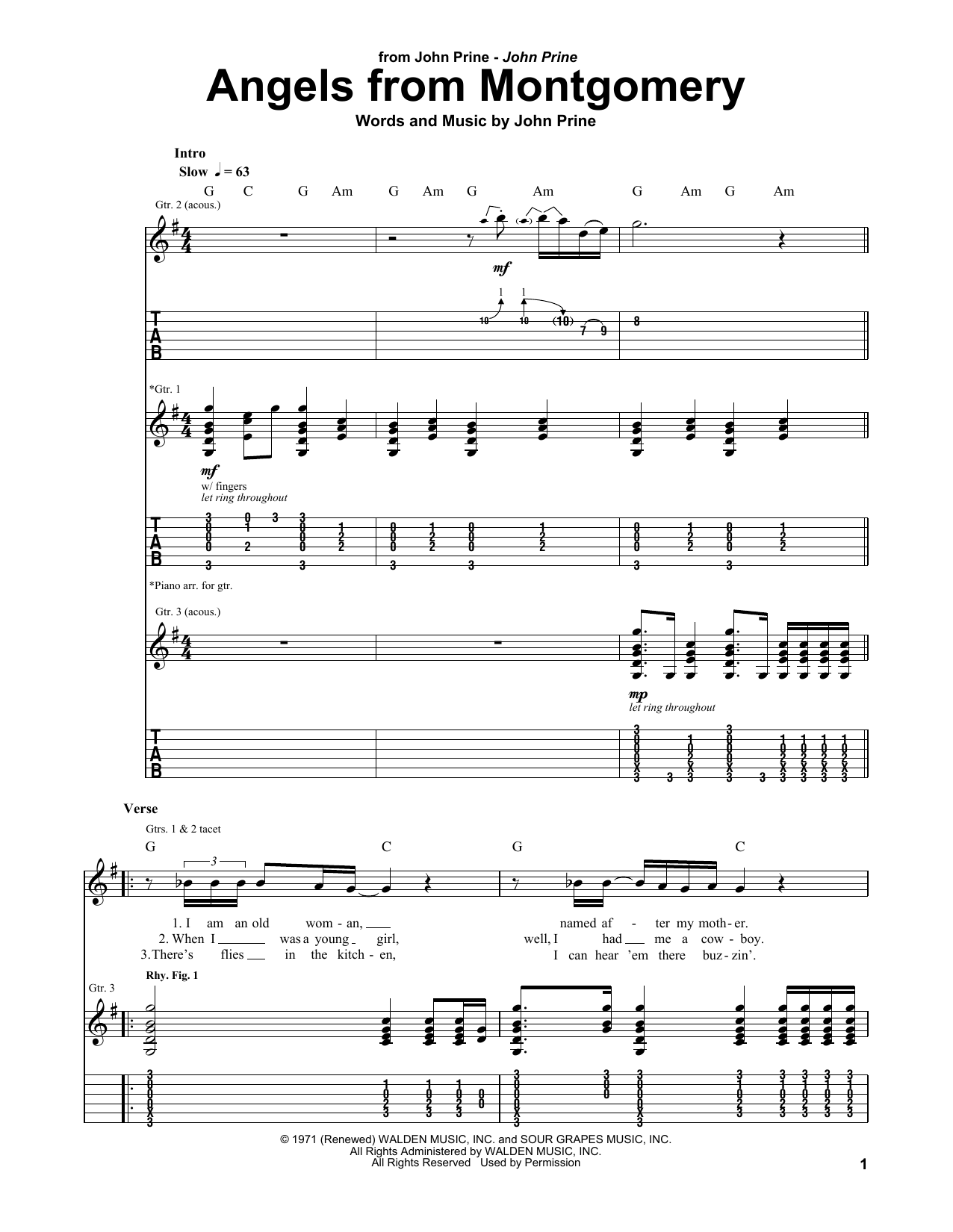 John Prine Angels From Montgomery sheet music notes and chords arranged for Real Book – Melody, Lyrics & Chords