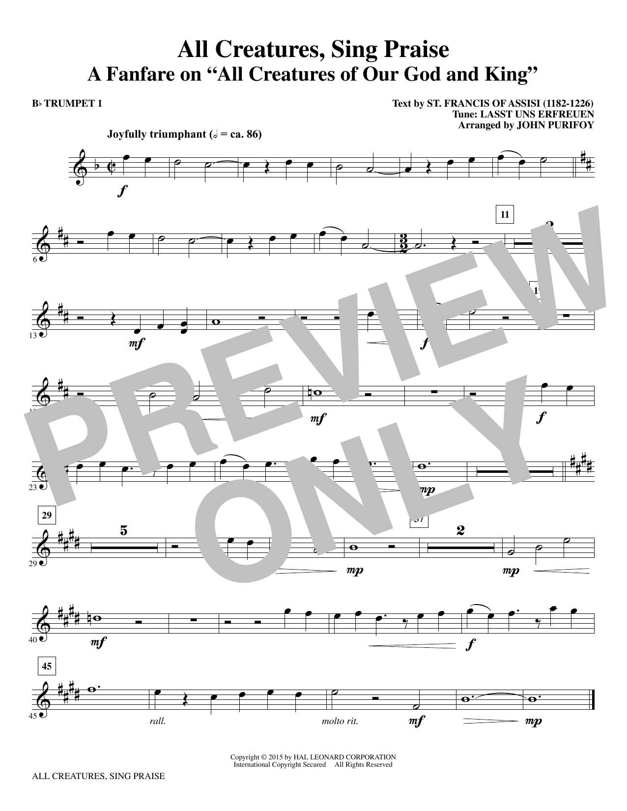 John Purifoy All Creatures, Sing Praise - Bb Trumpet 1 sheet music notes and chords arranged for Choir Instrumental Pak