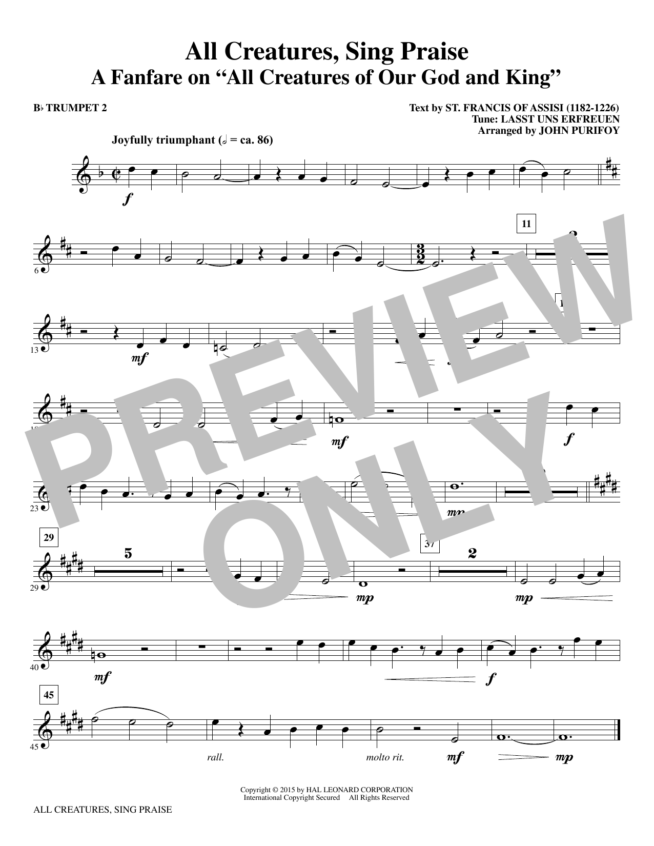 John Purifoy All Creatures, Sing Praise - Bb Trumpet 2 sheet music notes and chords arranged for Choir Instrumental Pak