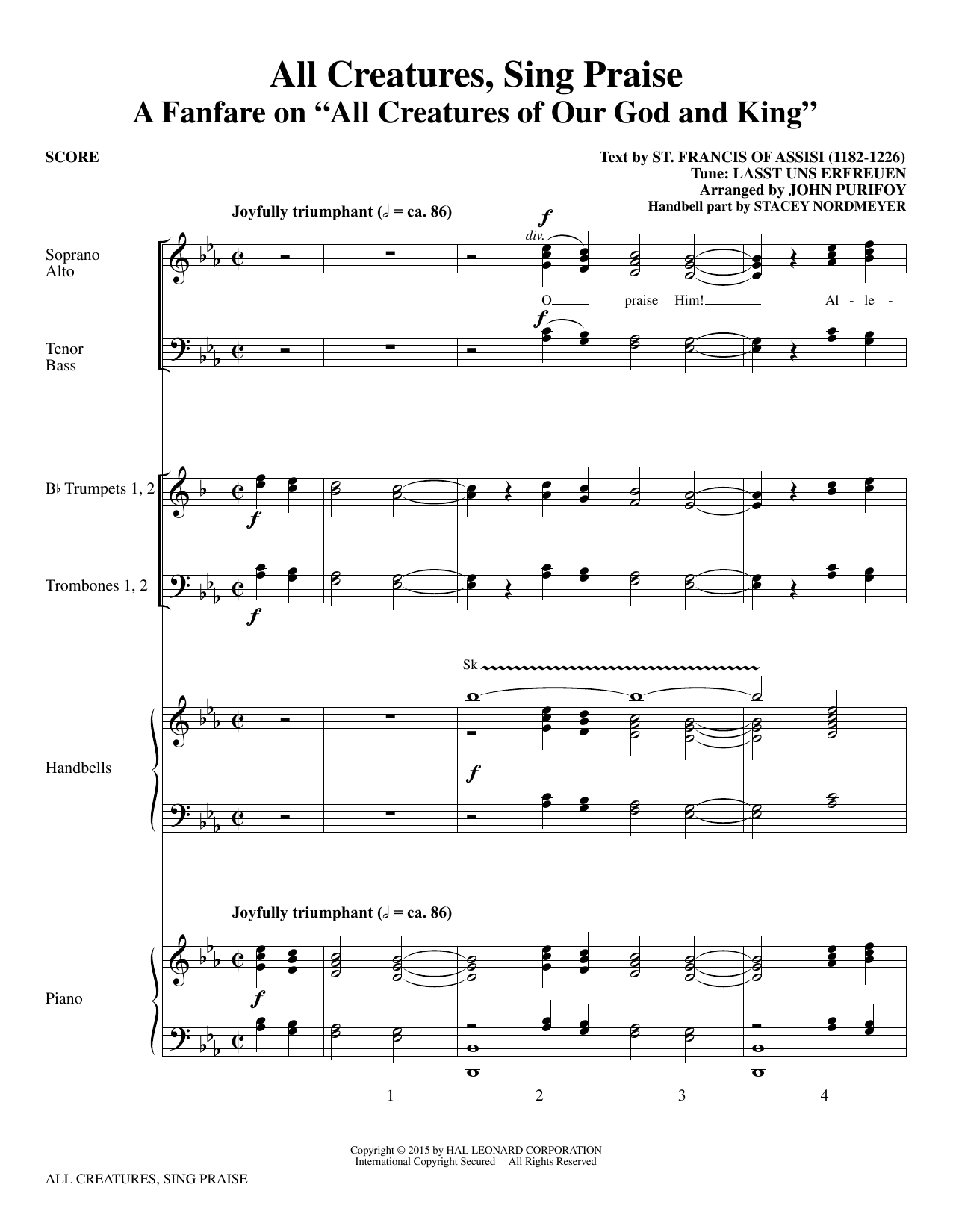 John Purifoy All Creatures, Sing Praise - Full Score sheet music notes and chords arranged for Choir Instrumental Pak