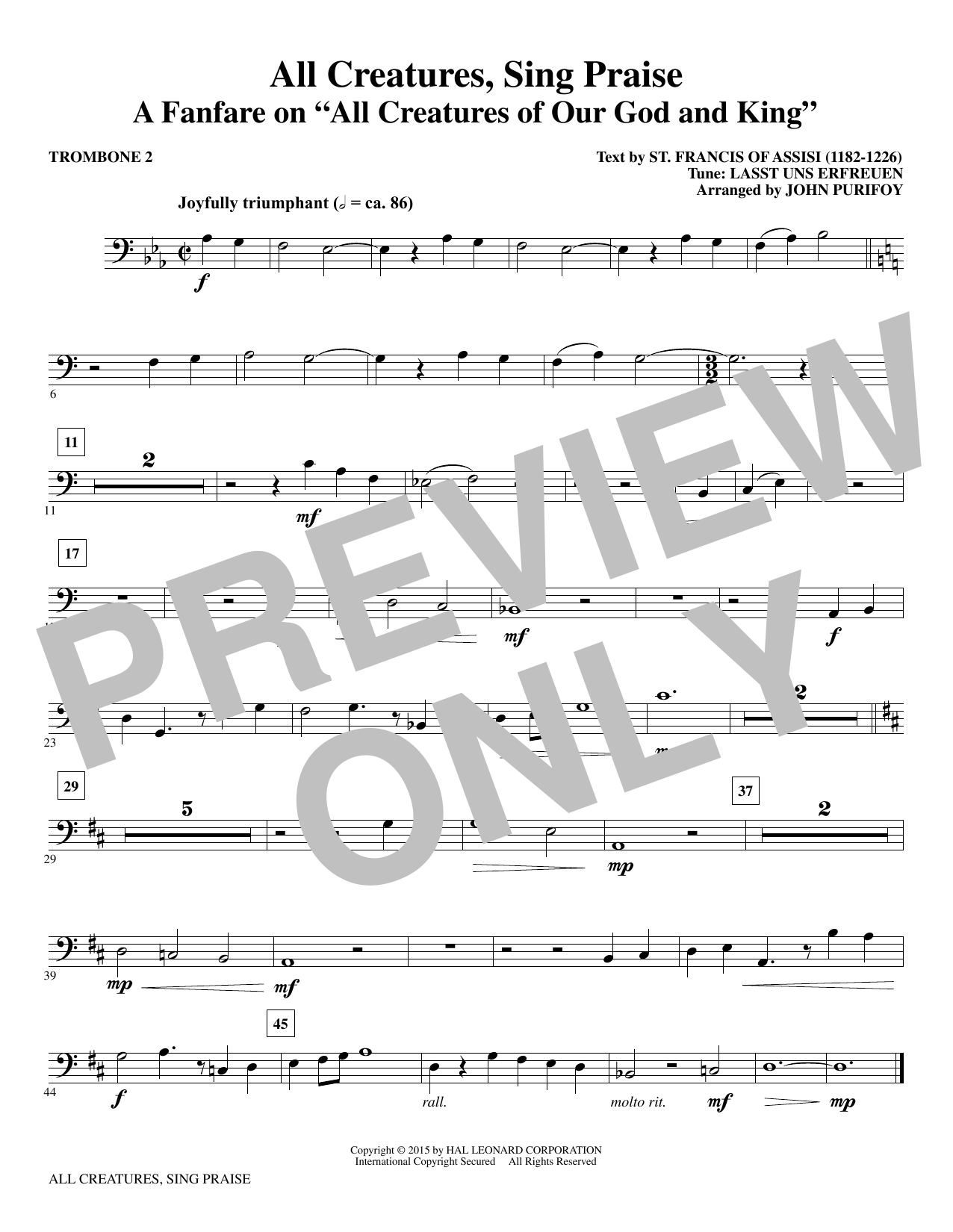 John Purifoy All Creatures, Sing Praise - Trombone 2 sheet music notes and chords arranged for Choir Instrumental Pak