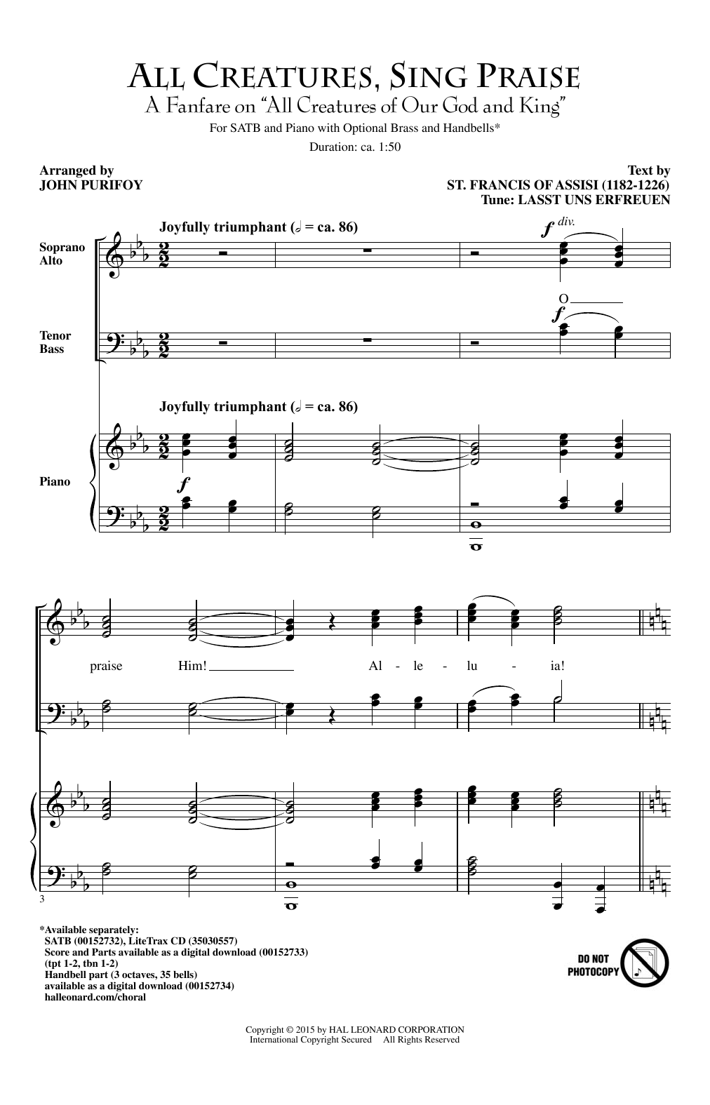 John Purifoy All Creatures Of Our God And King sheet music notes and chords arranged for SATB Choir