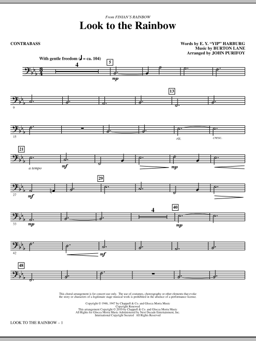 John Purifoy Look To The Rainbow (from Finian's Rainbow) - Contrabass sheet music notes and chords. Download Printable PDF.