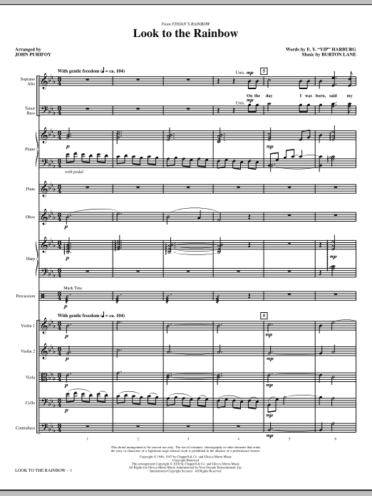John Purifoy Look To The Rainbow (from Finian's Rainbow) - Full Score sheet music notes and chords. Download Printable PDF.