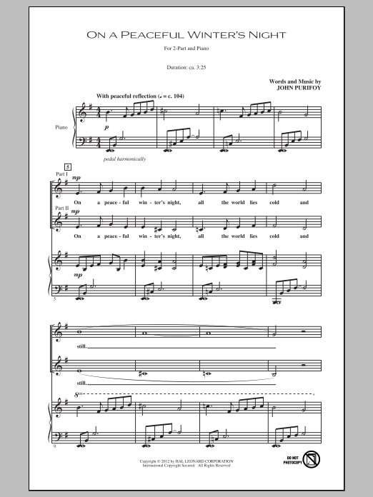 John Purifoy On A Peacful Winter's Night sheet music notes and chords arranged for 2-Part Choir