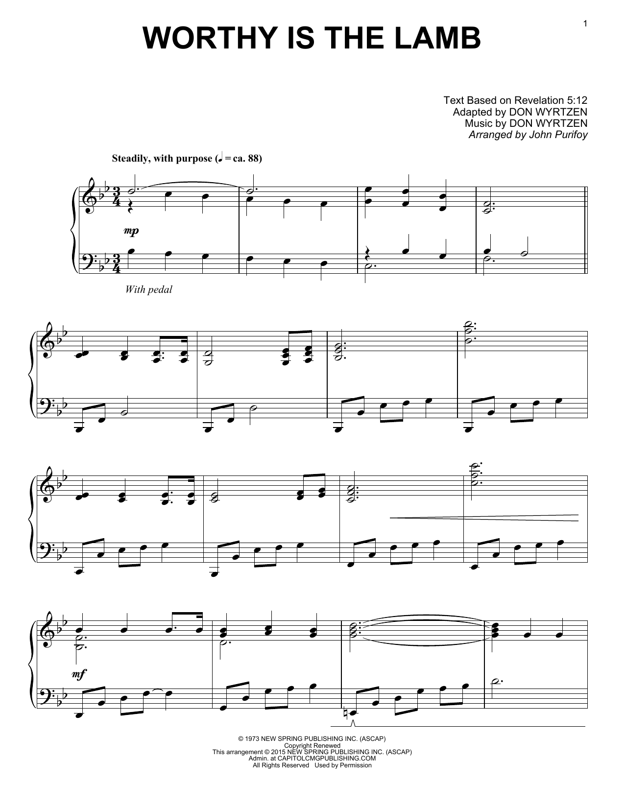 John Purifoy Worthy Is The Lamb sheet music notes and chords arranged for Piano Solo