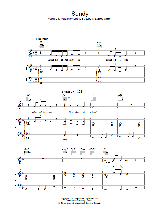 John Travolta Sandy sheet music notes and chords. Download Printable PDF.