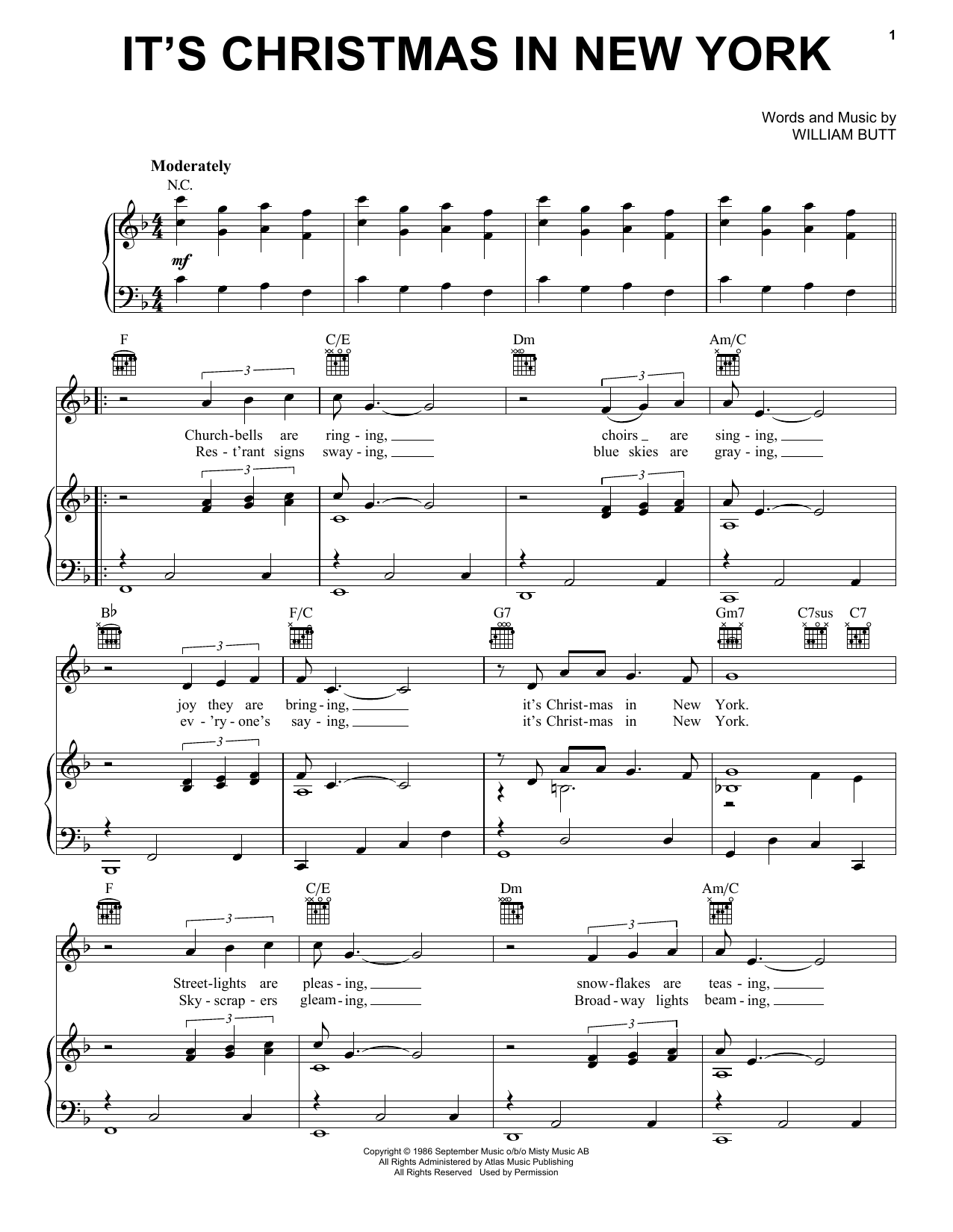 John Wesley Shipp It's Christmas In New York sheet music notes and chords arranged for Piano, Vocal & Guitar Chords (Right-Hand Melody)