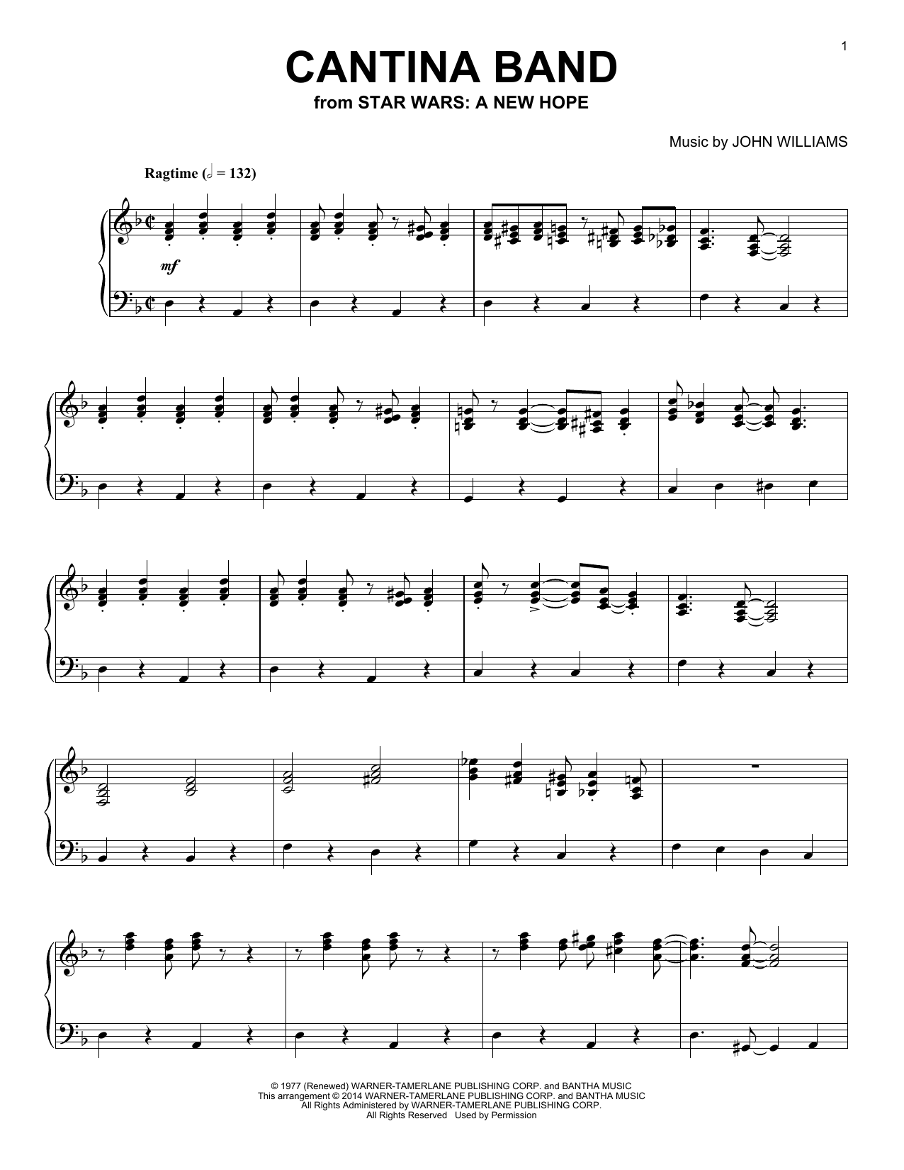 John Williams Cantina Band (from Star Wars: A New Hope) sheet music notes and chords arranged for Easy Guitar Tab