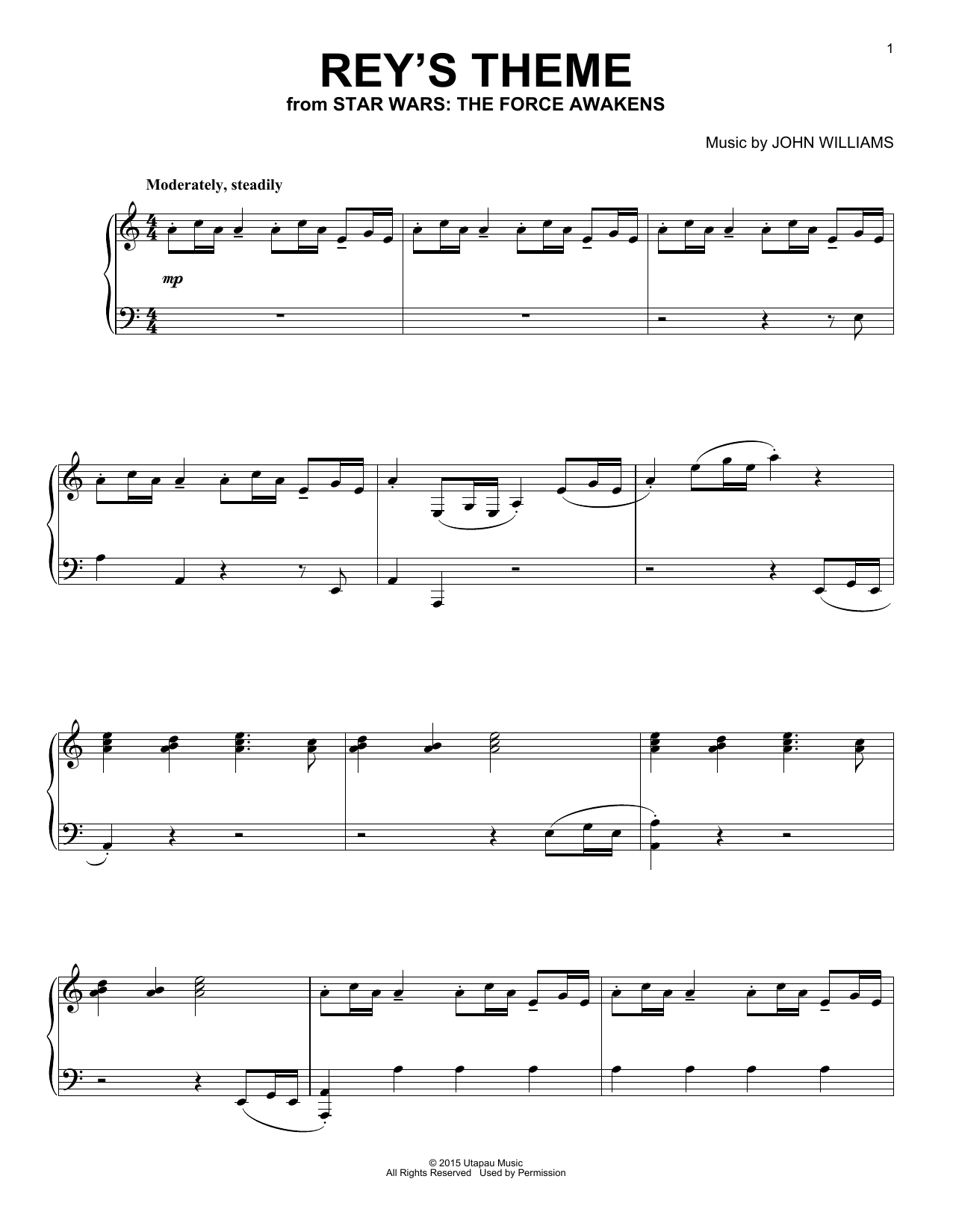 John Williams Rey's Theme sheet music notes and chords arranged for Easy Guitar Tab