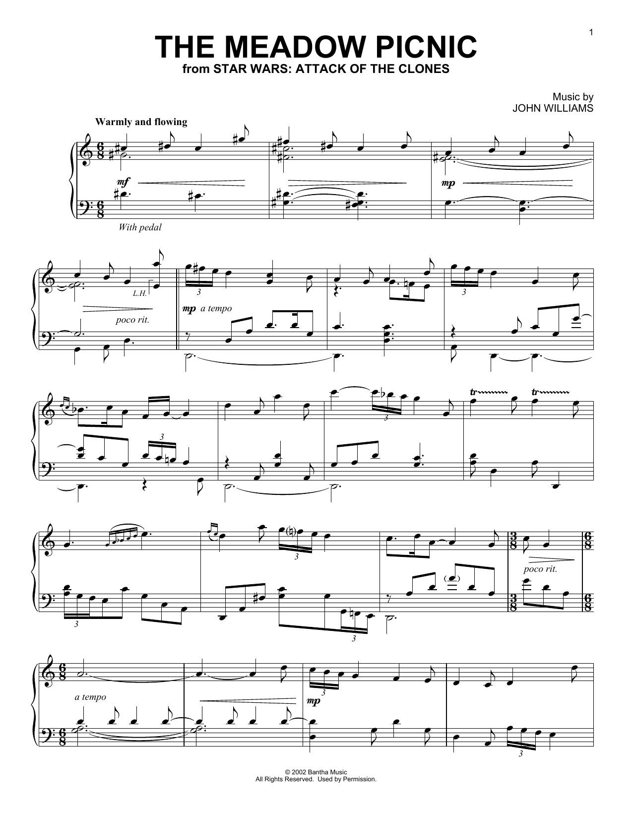 John Williams The Meadow Picnic (from Star Wars: Attack Of The Clones) sheet music notes and chords arranged for Piano Solo