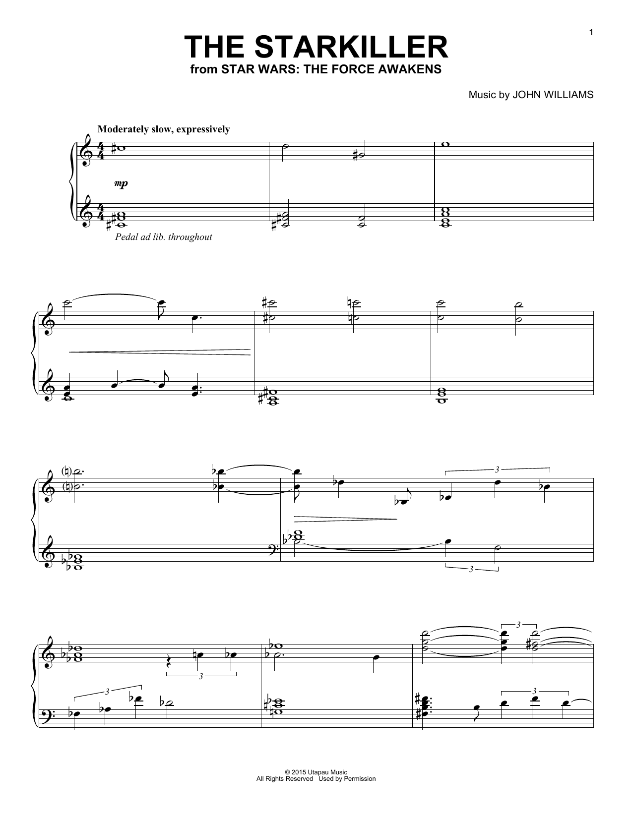 John Williams The Starkiller sheet music notes and chords arranged for Piano Solo