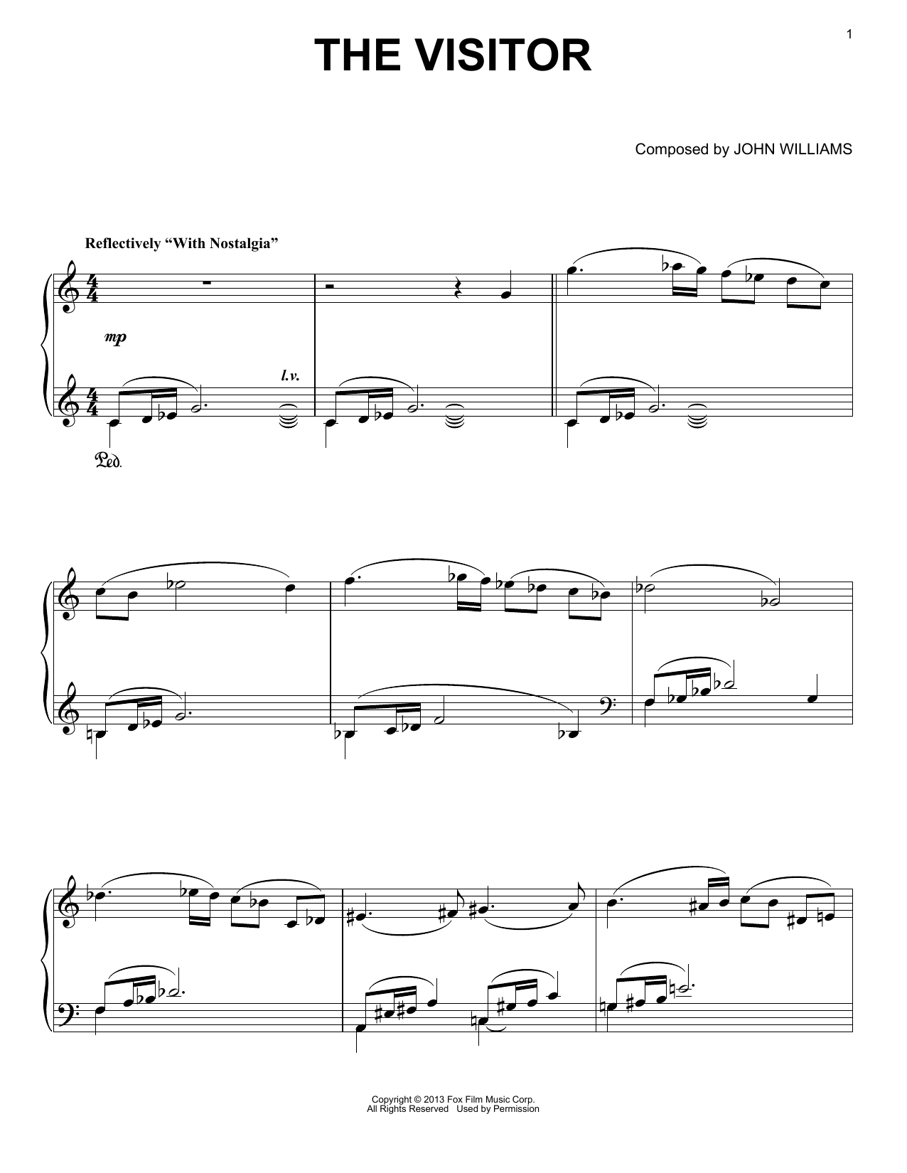 John Williams The Visitor sheet music notes and chords arranged for Piano Solo