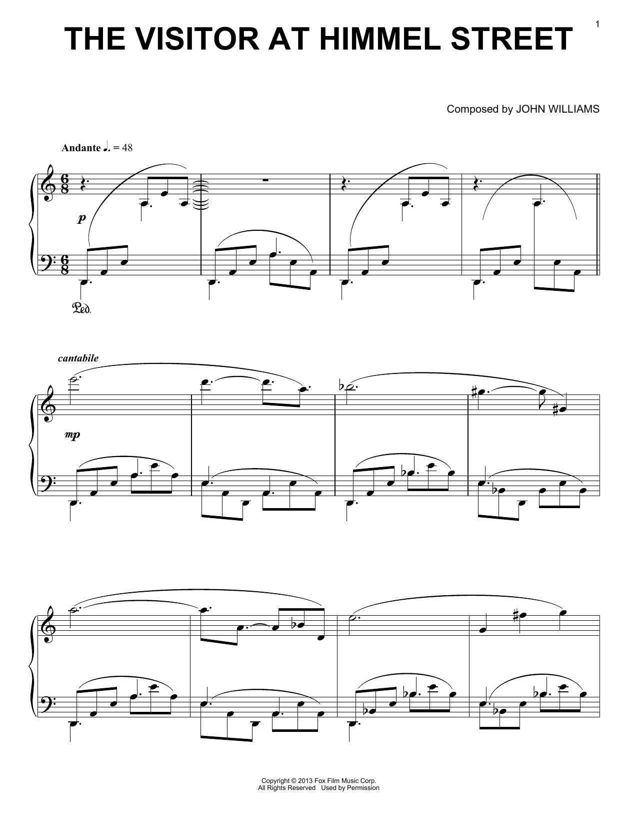 John Williams The Visitor At Himmel Street sheet music notes and chords arranged for Piano Solo