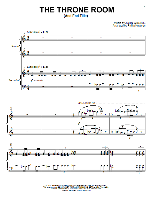 John Williams Throne Room and End Title (arr. Phillip Keveren) (from Star Wars: A New Hope) sheet music notes and chords arranged for Piano Duet