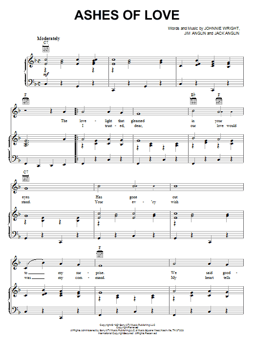 Johnnie & Jack Ashes Of Love sheet music notes and chords arranged for Guitar Chords/Lyrics
