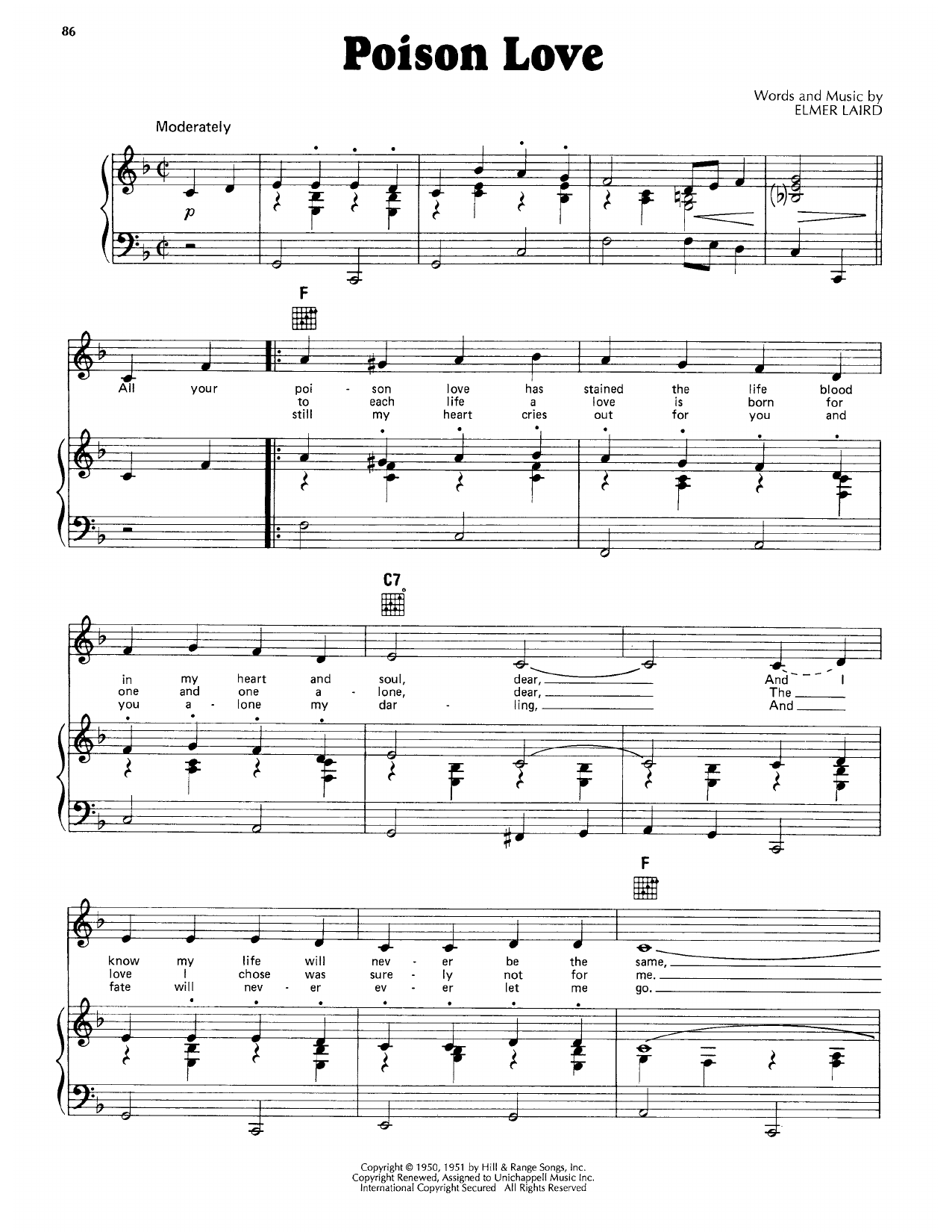 Johnnie & Jack Poison Love sheet music notes and chords arranged for Piano, Vocal & Guitar Chords (Right-Hand Melody)