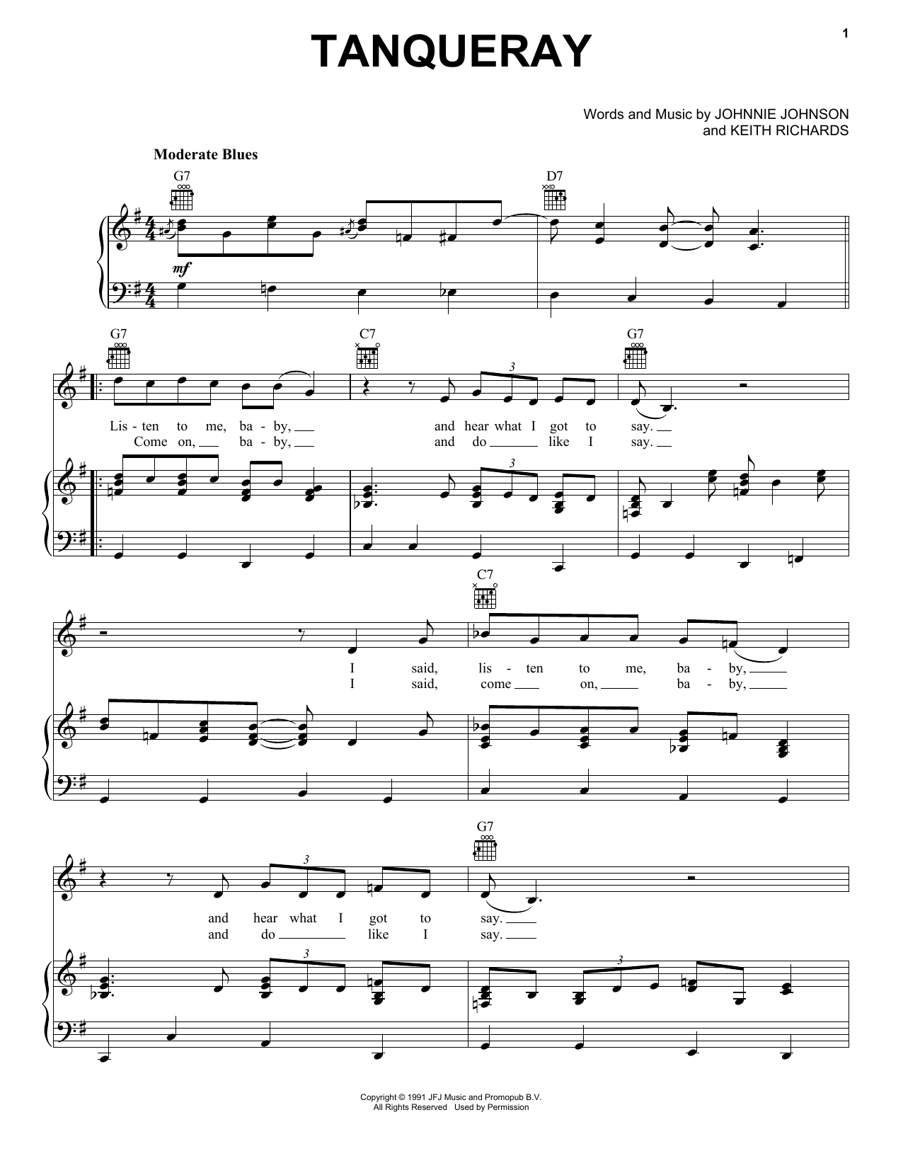 Johnnie Johnson Tanqueray sheet music notes and chords arranged for Piano, Vocal & Guitar Chords (Right-Hand Melody)