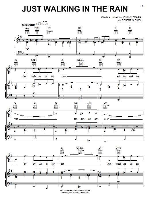 Johnnie Ray Just Walking In The Rain sheet music notes and chords arranged for Piano, Vocal & Guitar Chords (Right-Hand Melody)