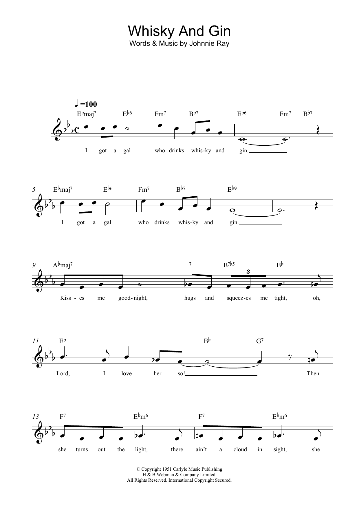 Johnnie Ray Whisky And Gin sheet music notes and chords arranged for Lead Sheet / Fake Book